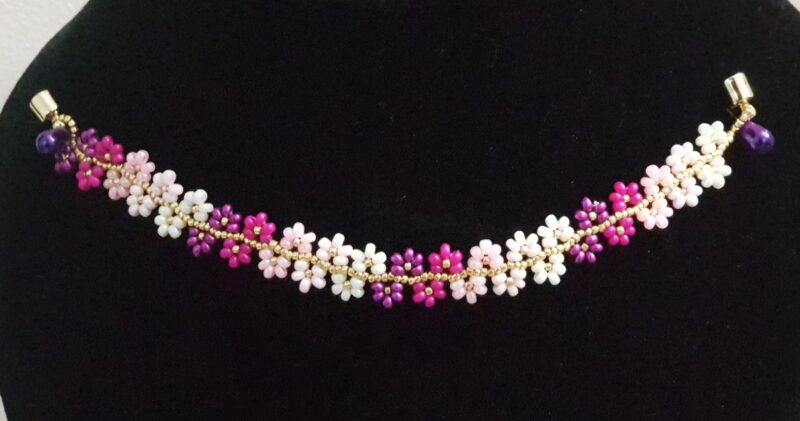 Handcrafted Floral Beaded Bracelet – Elegant & Colorful - Image 2