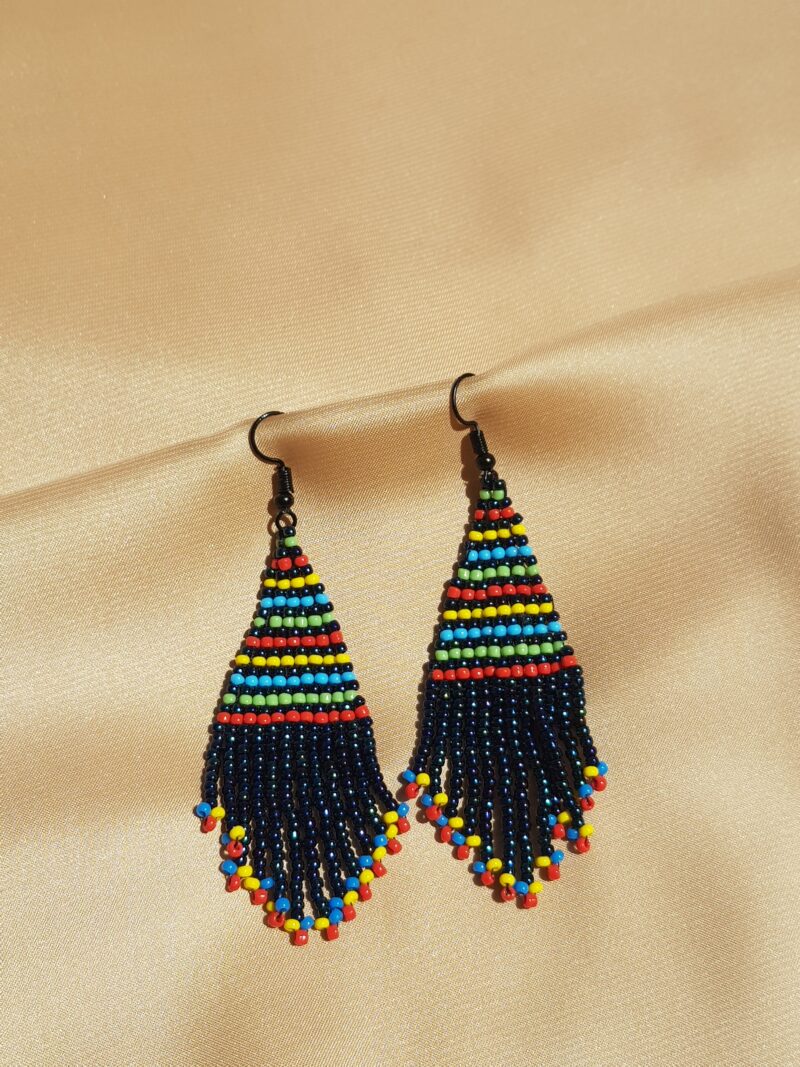 Handmade Beaded Fringe Earrings - Image 2