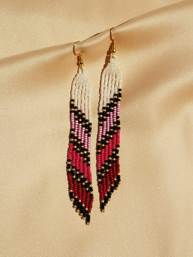 Handcrafted Beaded Fringe Earrings – Elegant & Lightweight - Image 3