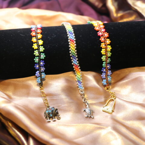 Handmade Rainbow Beaded Charm Bracelets – (Made with Imported Beads)
